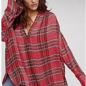 Free People Red Plaid Blouse